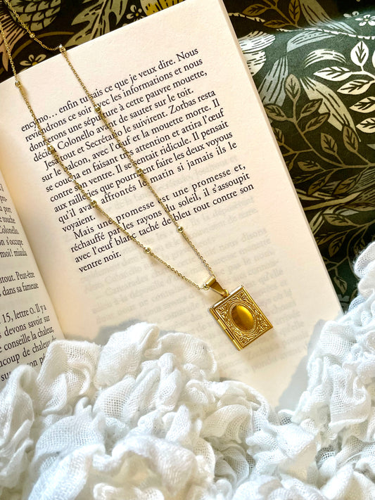 Gold Book Locket - necklace